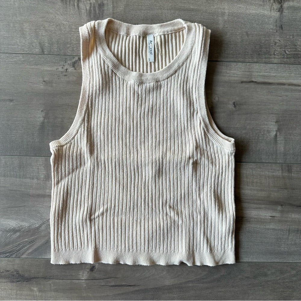 Cream Knit Cropped Tank
